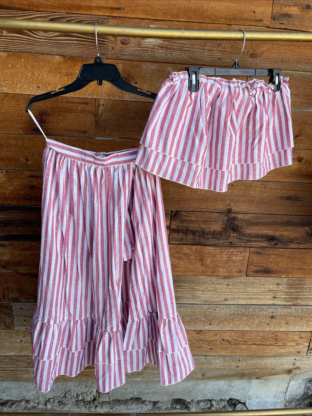 SHEIN Pink White Stripe Strapless Two Piece Skirt Set Size Medium Cotton